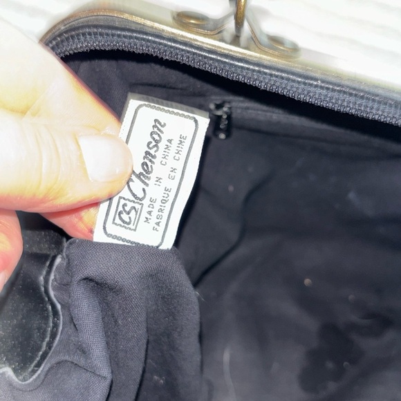 CHENSON Black Croc Pattern Faux Leather Doctor‎ Satchel Purse Bag Brass Trim - Picture 10 of 16